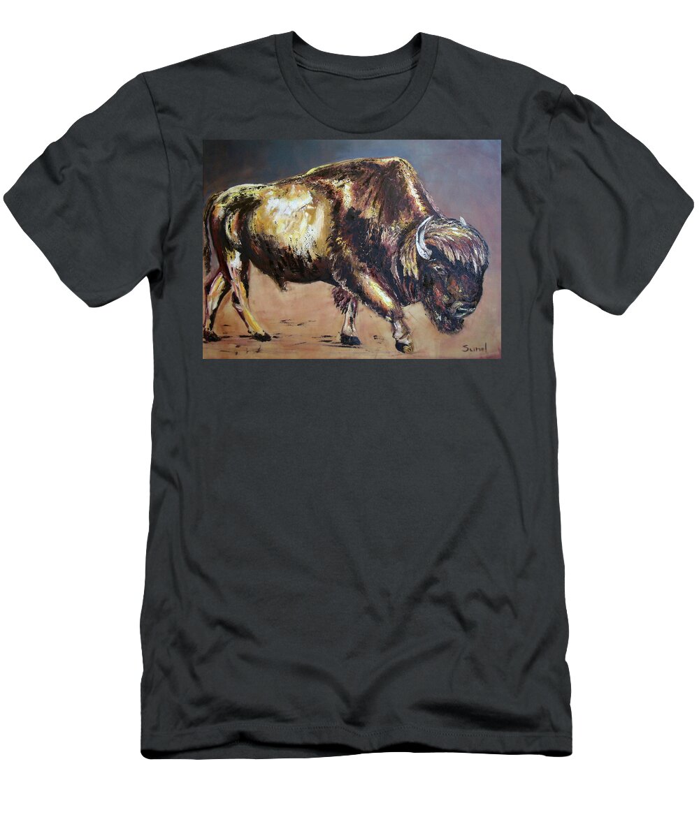 Bison T-Shirt featuring the painting Bison by Sunel De Lange