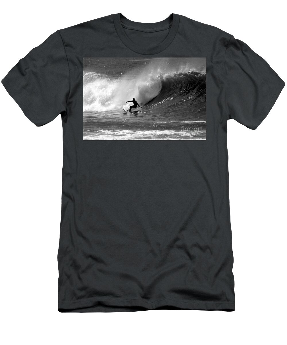 Black And White T-Shirt featuring the photograph Black and White Surfer by Paul Topp