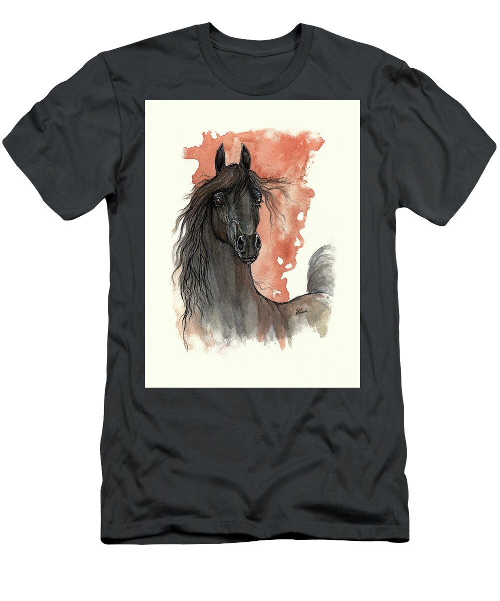 Horse T-Shirt featuring the painting Black arabian horse 2013 11 13 by Ang El