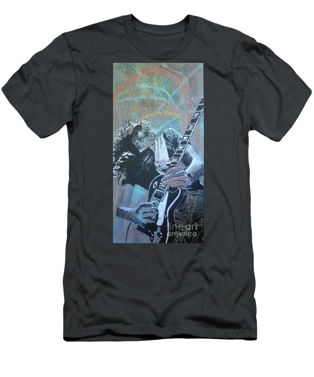 Jimmy Page T-Shirt featuring the painting Black Beauty by Stuart Engel