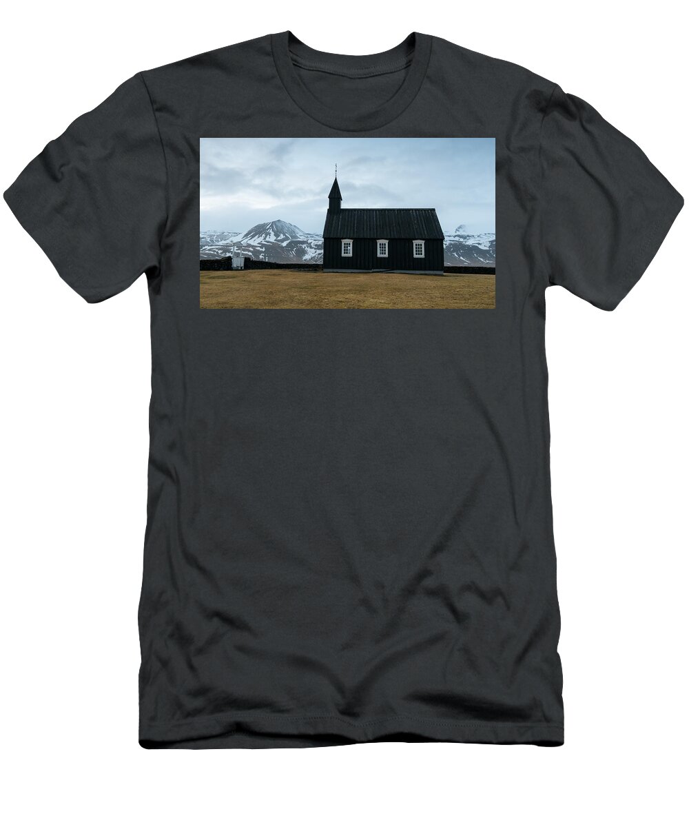 Budir Church T-Shirt featuring the photograph Black church of Budir, Iceland by Michalakis Ppalis