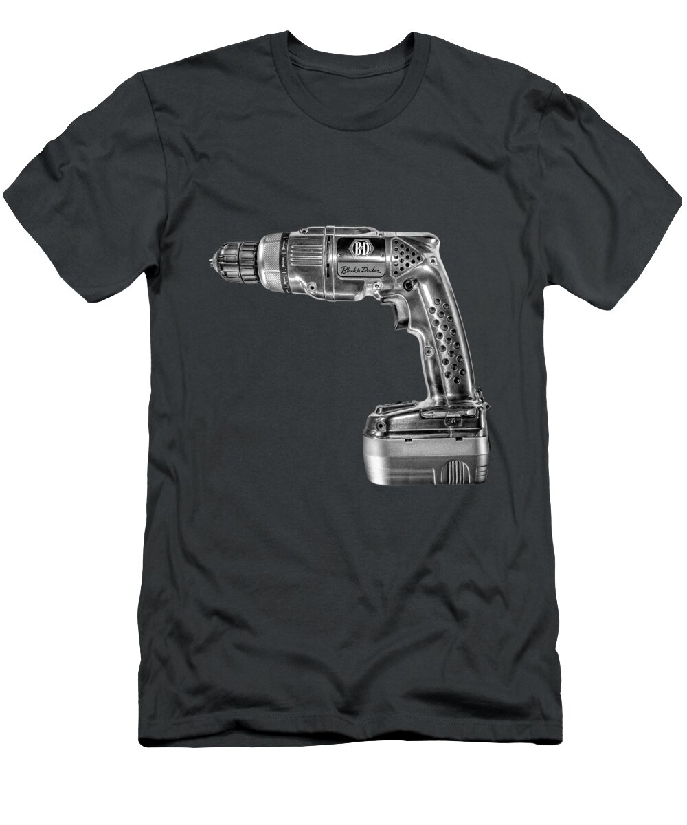 Antique T-Shirt featuring the photograph Black n Decker Retro Drill BW by YoPedro