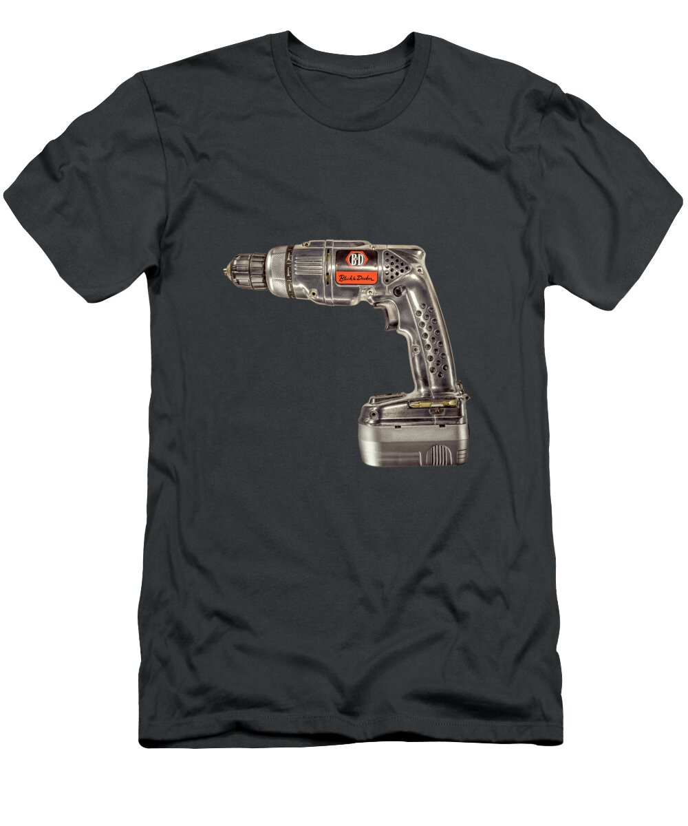 Antique T-Shirt featuring the photograph Black n Decker Retro Drill on Black by YoPedro