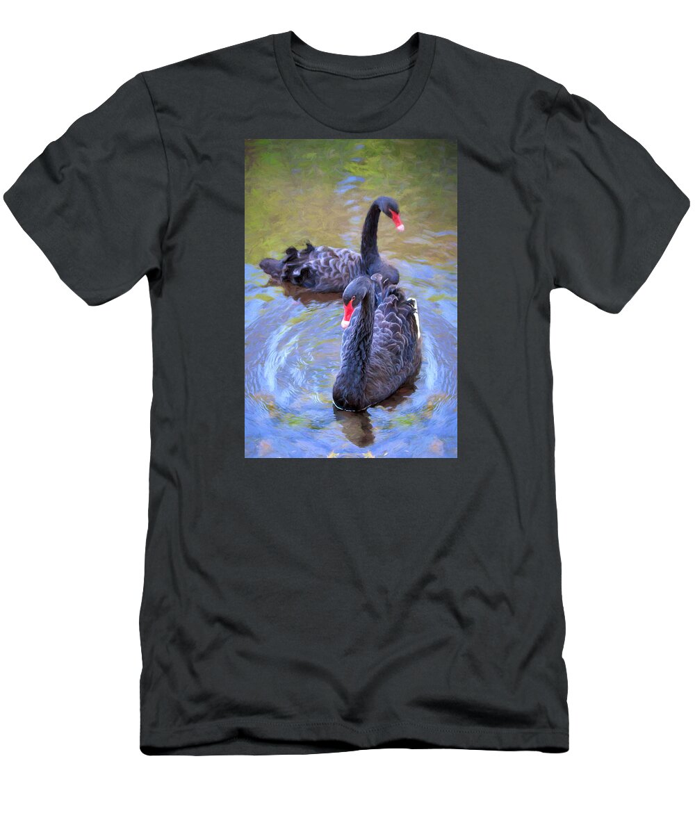 Swan T-Shirt featuring the photograph Black Swans by Susan Rissi Tregoning