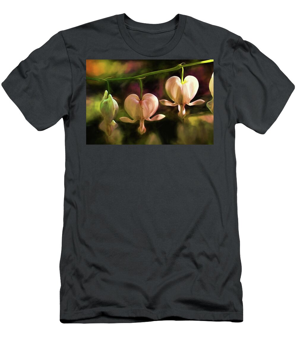 Bleeding Hearts T-Shirt featuring the painting Bleeding Hearts in My Secret Garden by Peggy Collins
