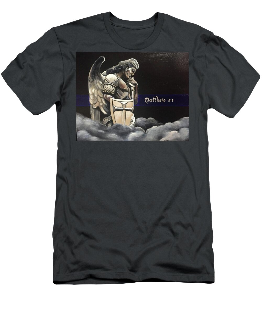 Saint Michael T-Shirt featuring the painting Blessed are the Peacemakers by Melissa Torres