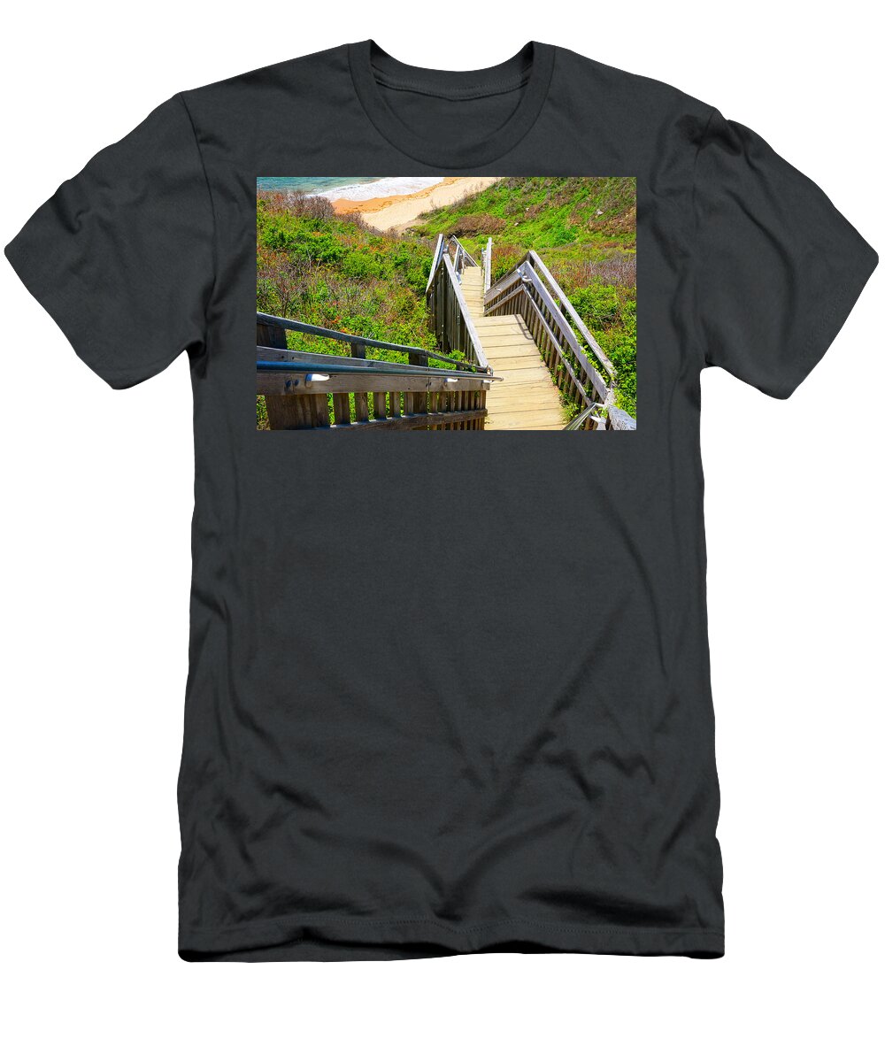 Mohegan Bluffs T-Shirt featuring the painting Block Island Beach - Rhode Island by Lourry Legarde