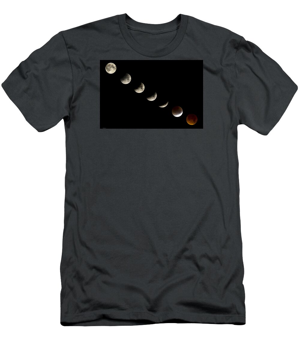 Lunar Eclipse T-Shirt featuring the photograph Bloodmoon Lunar Eclipse with phases composite by Andy Myatt