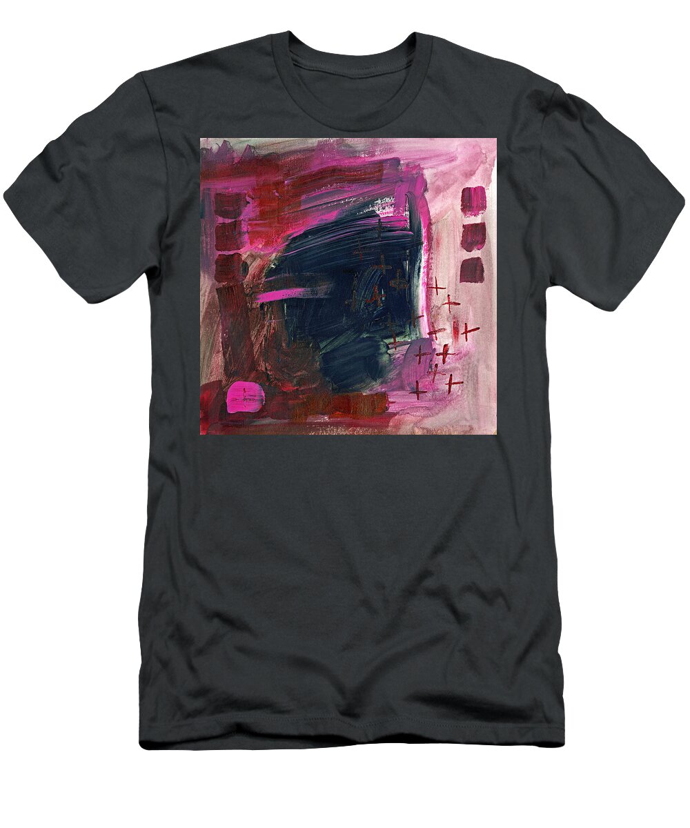 Pink T-Shirt featuring the mixed media Bloodshed and Tears by Tonya Doughty