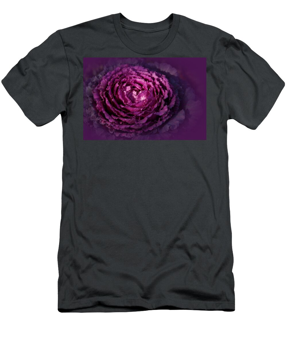 Purple T-Shirt featuring the photograph Blooming Cabbage by Angie Tirado