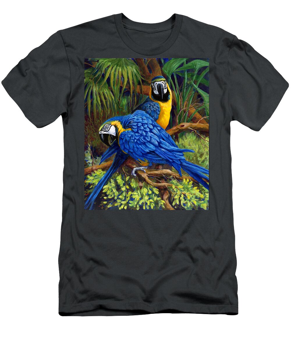 Macaw T-Shirt featuring the painting Blue and Gold Macaws by Cynthia Westbrook