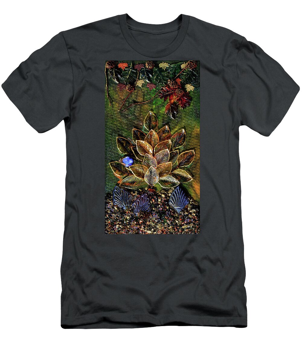 Blue Bird T-Shirt featuring the mixed media Blue Bird Singing In An Autumn Tree by Donna Blackhall