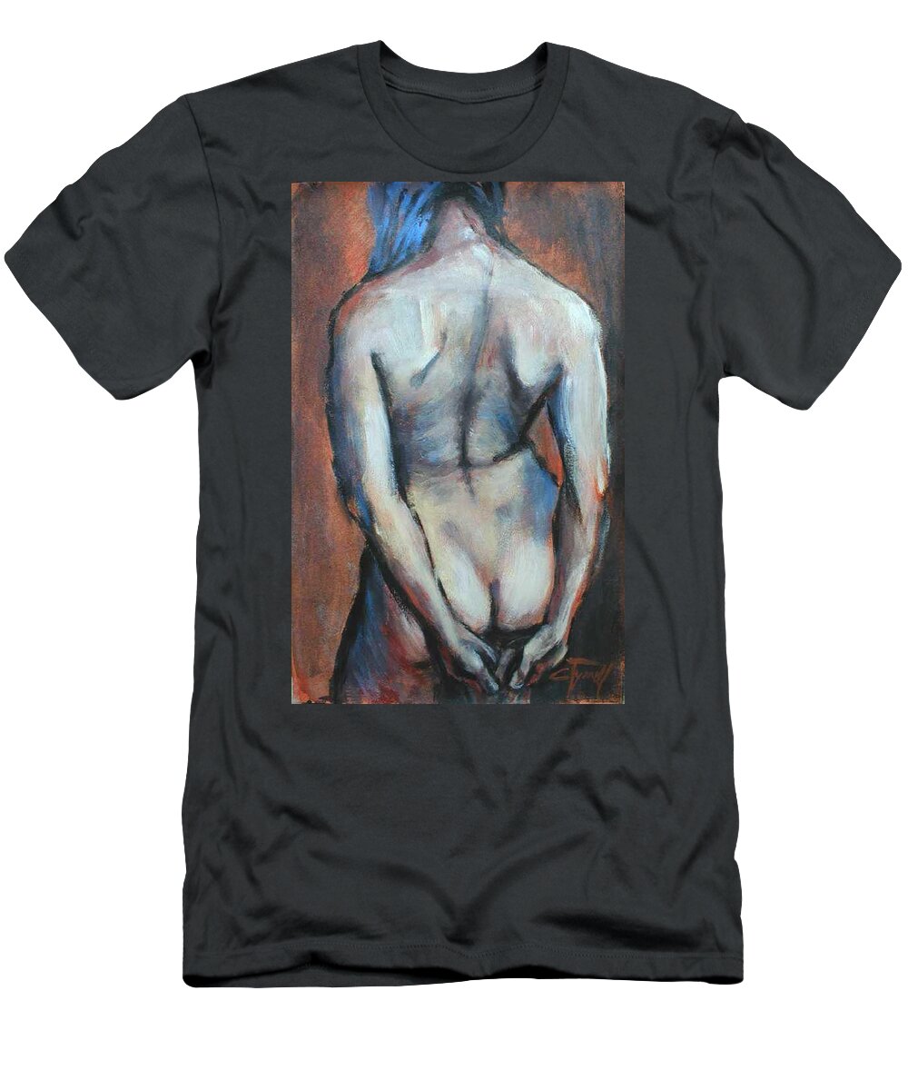Original Painting Female Nude Drawing Acrylic Blue Hair T-Shirt featuring the painting Blue Hair by Carmen Tyrrell