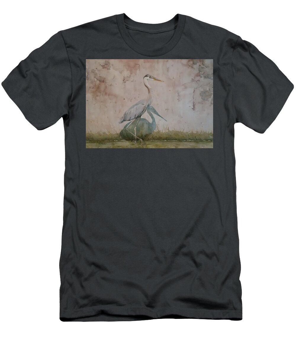 Blue Heron T-Shirt featuring the painting Blue Heron by Sheila Romard