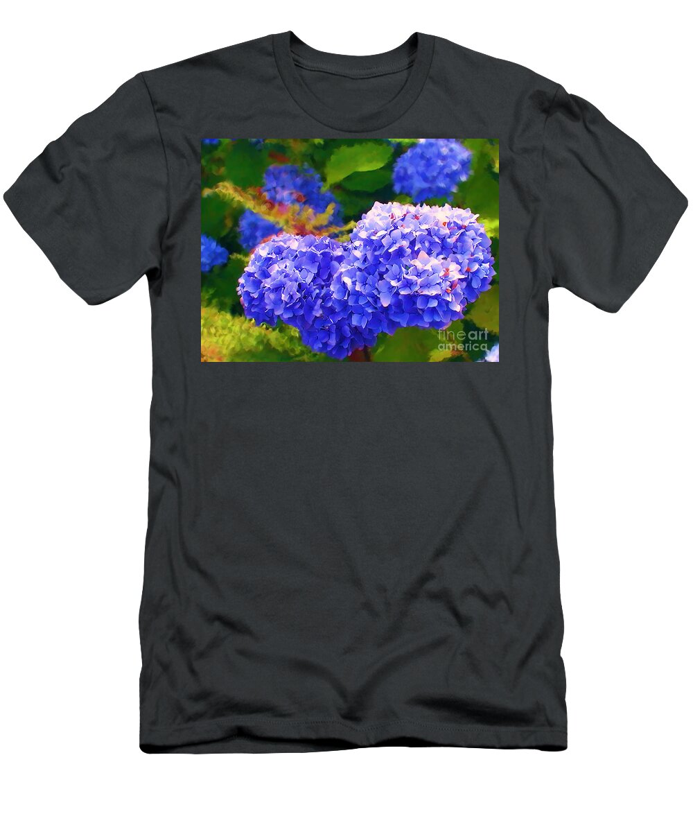 Blue Hydrangea T-Shirt featuring the painting Blue Hydrangea by Two Hivelys