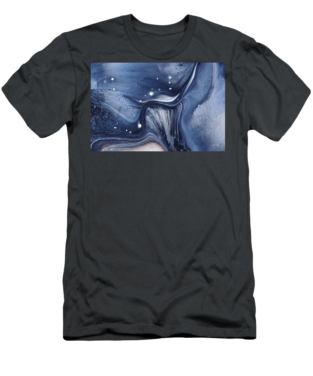 Marbling T-Shirt featuring the digital art Marbling - Blue Liquid by BONB Creative