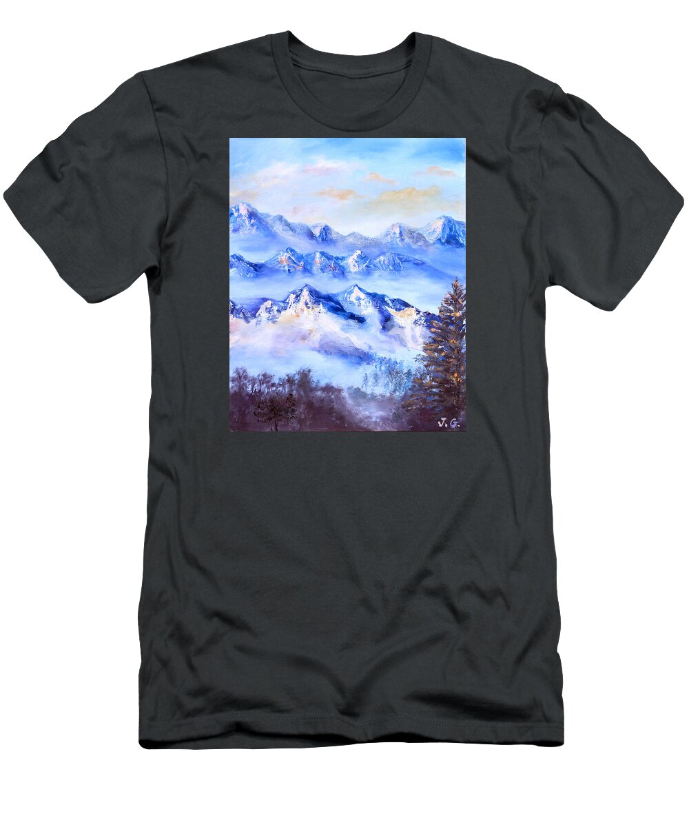 Mountains T-Shirt featuring the painting Blue Mountains by Jana Goode