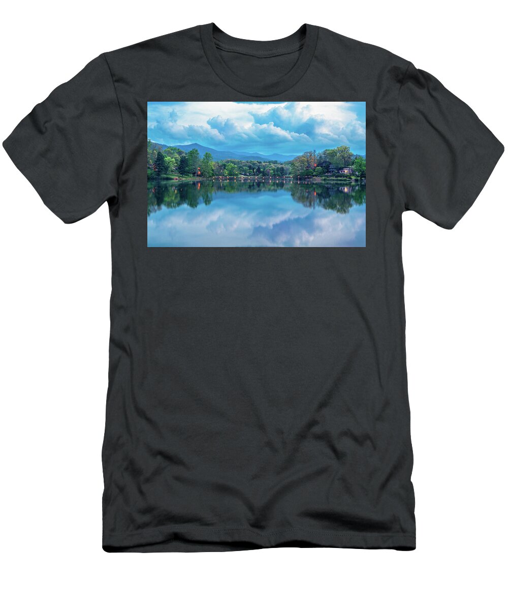 Lake T-Shirt featuring the photograph Blue Ridge Mountains NC Junaluska Blue Hour by Robert Stephens