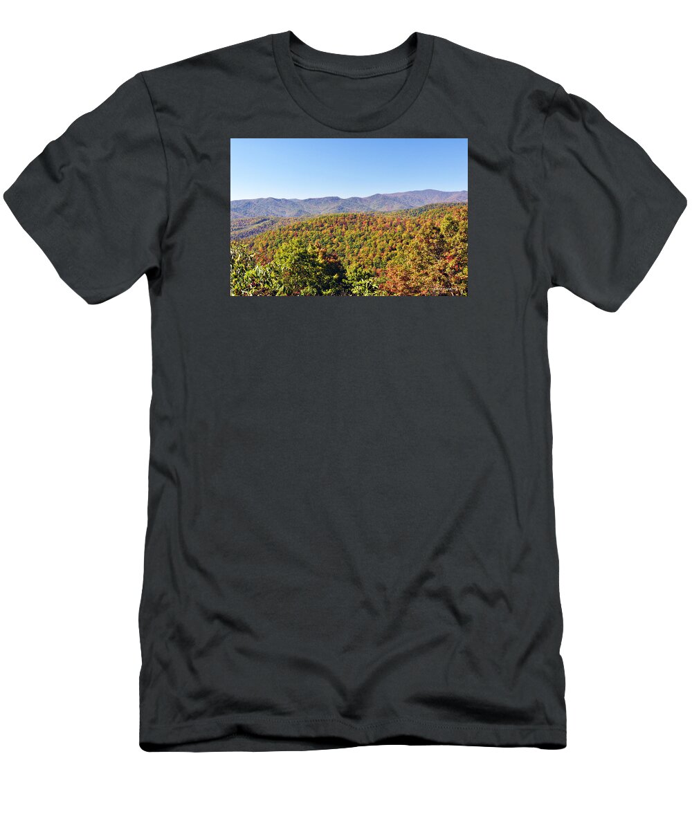 Fall T-Shirt featuring the photograph Blue Ridge Reds by Kay Lovingood