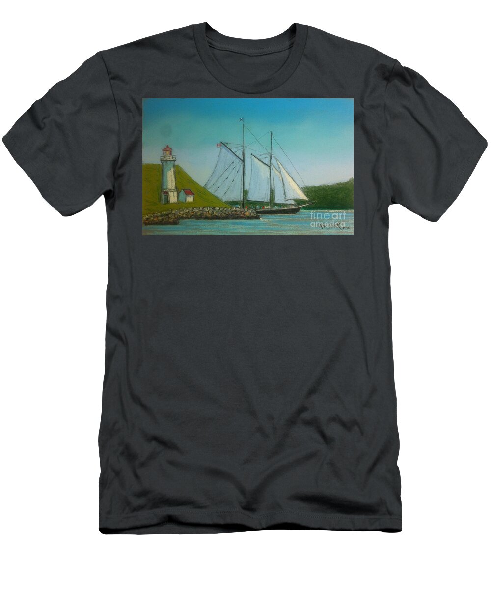 Pastels T-Shirt featuring the pastel Bluenose passing Georges Island by Rae Smith
