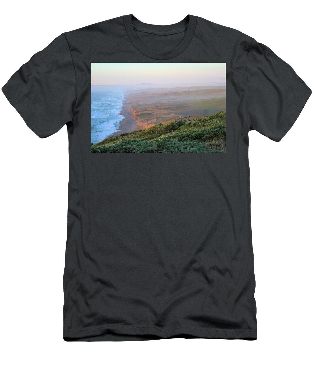 Bluffs And South Beach T-Shirt featuring the photograph Bluffs and South Beach Point Reyes by Bonnie Follett