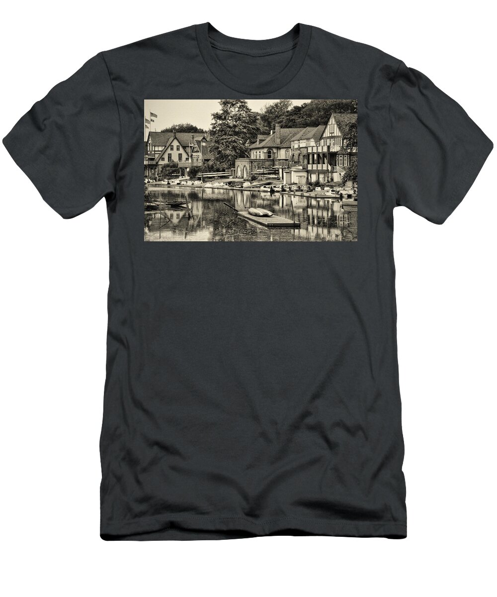 Boathouse Row In Sepia T-Shirt featuring the photograph Boathouse Row in Sepia by Bill Cannon