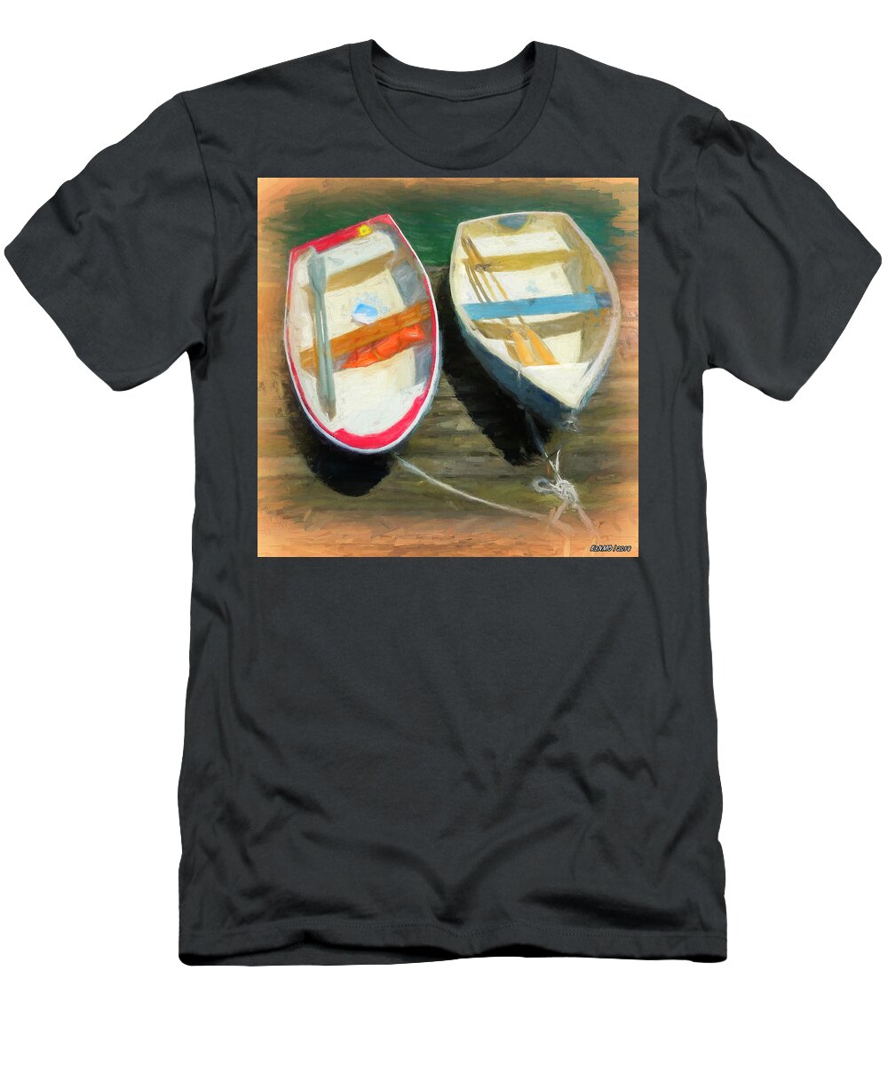 Boat T-Shirt featuring the digital art Boats Tied on the Landing by Ken Morris