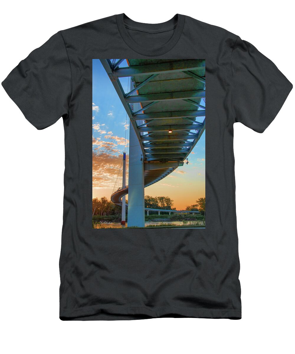 Bob Kerry Footbridge T-Shirt featuring the photograph Bob Kerry Bridge at Sunrise-2 by Tim Kathka
