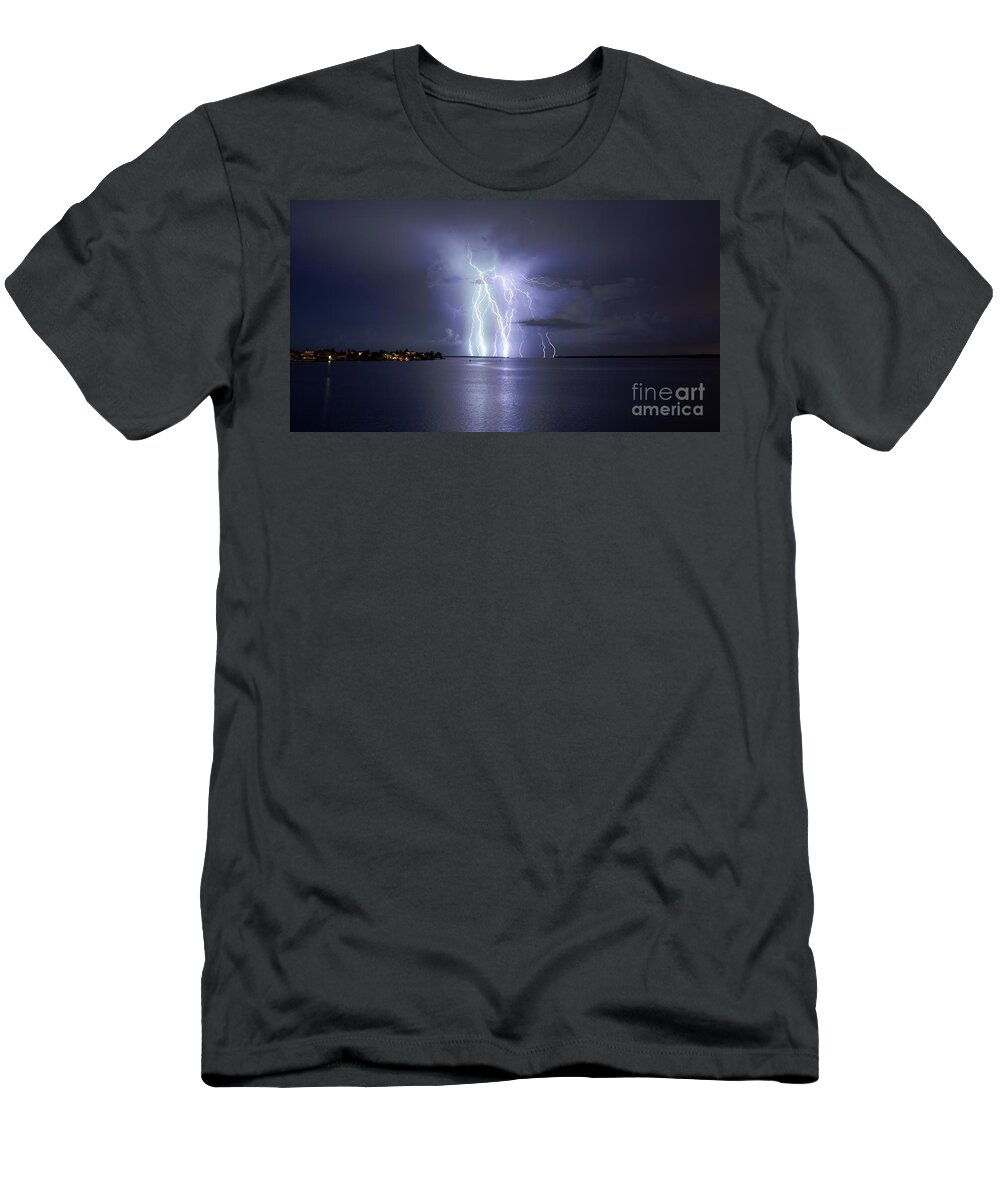 Lightning T-Shirt featuring the photograph Bokeelia Nights by Quinn Sedam