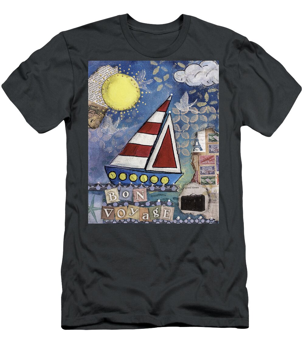 Sail Boat T-Shirt featuring the mixed media Bon Voyage by Wendy Provins