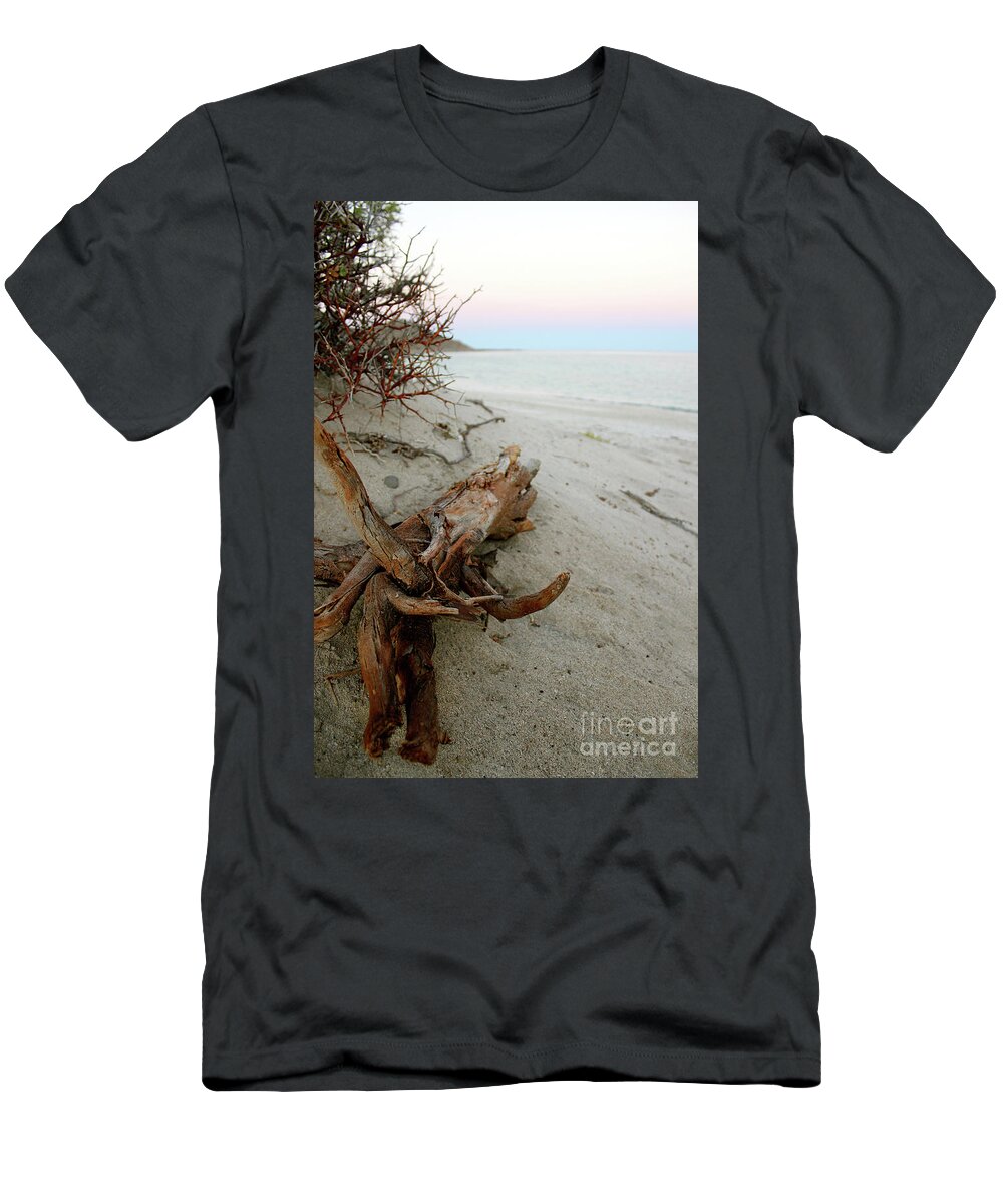 Driftwood T-Shirt featuring the photograph Bonanza Beach Driftwood by Becqi Sherman