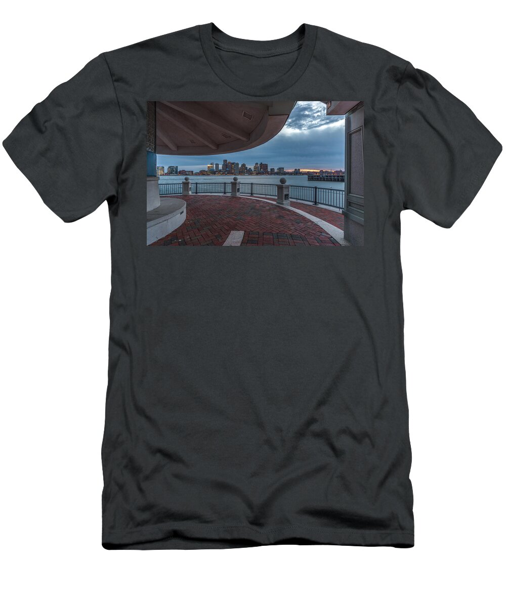 Boston T-Shirt featuring the photograph Boston skyline from Piers Park East Boston MA by Bryan Xavier