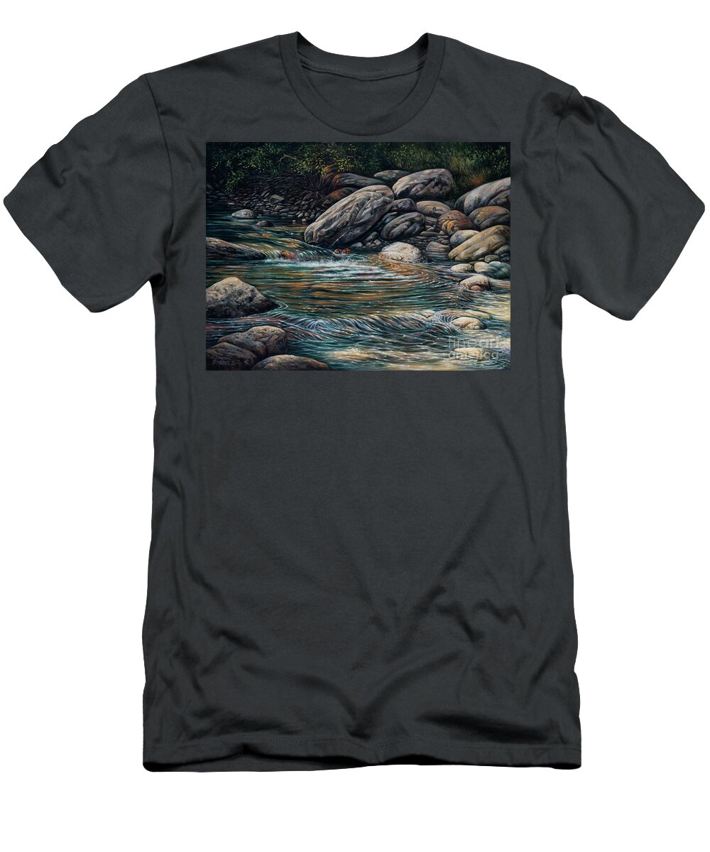 Landscape T-Shirt featuring the painting Boulders at Jemez by Ricardo Chavez-Mendez