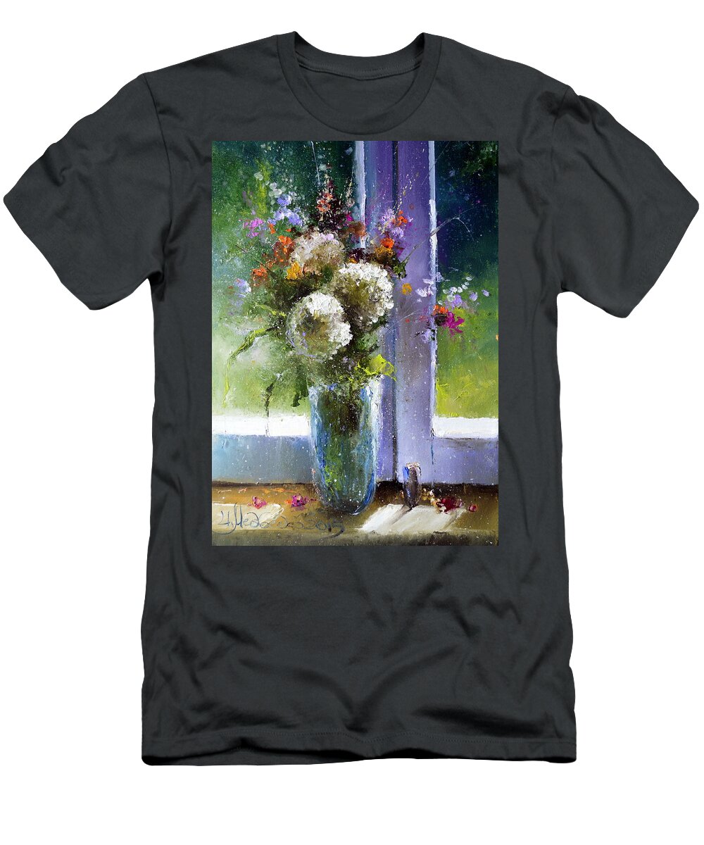 Russian Artists New Wave T-Shirt featuring the painting Bouquet at Window by Igor Medvedev