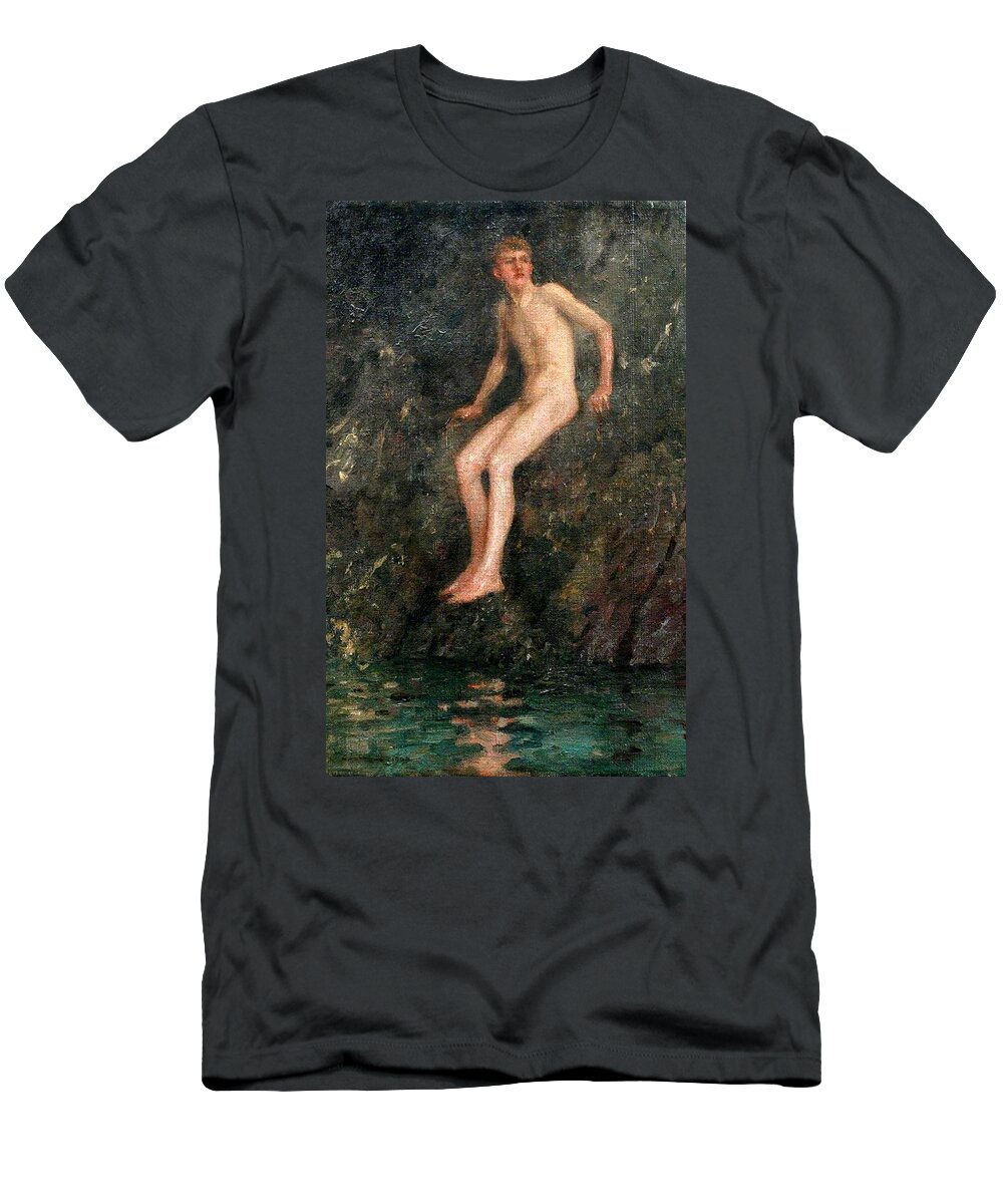 Nude T-Shirt featuring the painting Boy on Rocks by Henry Scott Tuke