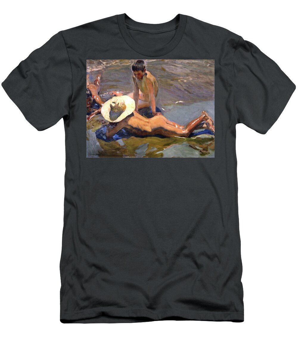Sorolla T-Shirt featuring the painting Boys on the Beach of 1908 by Juaquin Sorolla