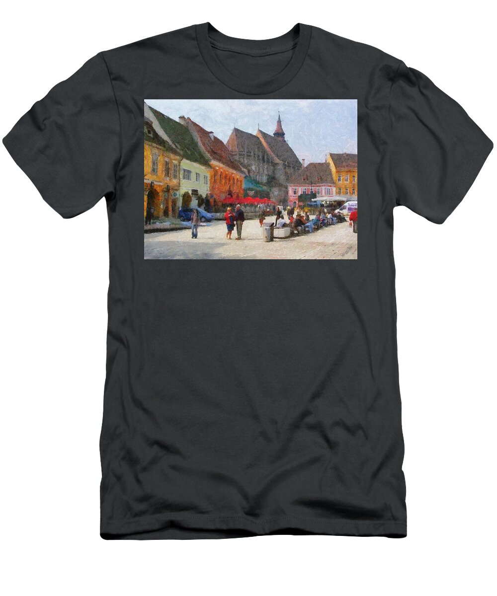 Shop T-Shirt featuring the painting Brasov Council Square by Jeffrey Kolker