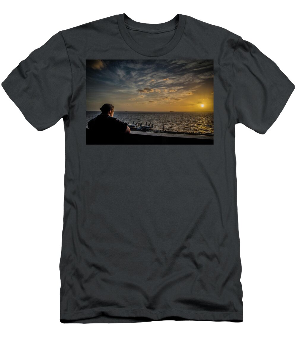 Navy T-Shirt featuring the photograph Break at Sunset by Larkin's Balcony Photography