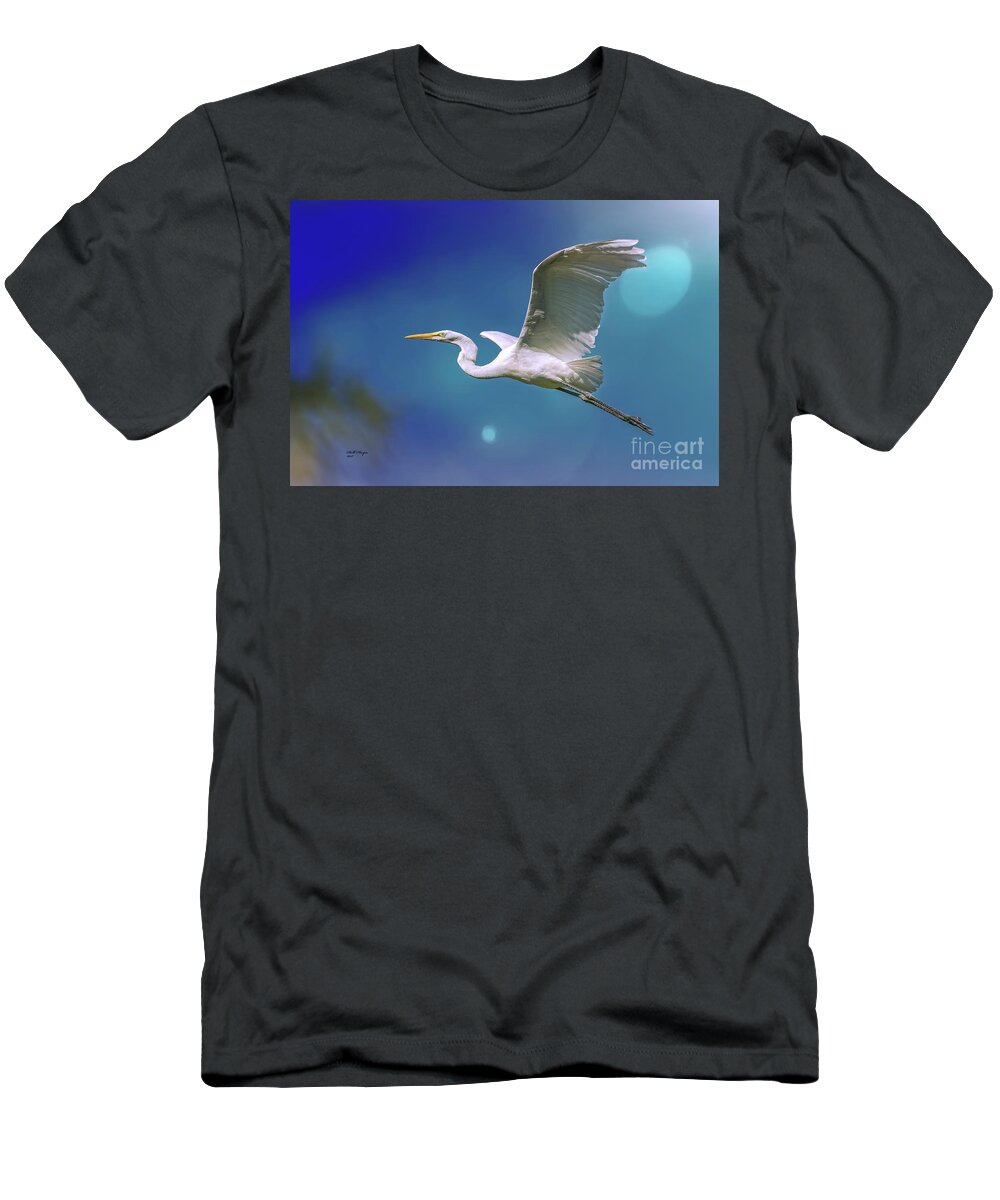 Egrets T-Shirt featuring the photograph Breakin Dawn Flyer-The Great Egret by DB Hayes