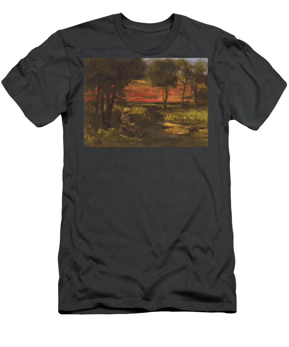 Gustave Courbet T-Shirt featuring the painting Breton Spinner by Gustave Courbet