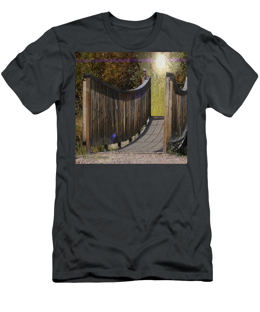 Wooden Bridge T-Shirt featuring the digital art Bridge to Forever by Kae Cheatham
