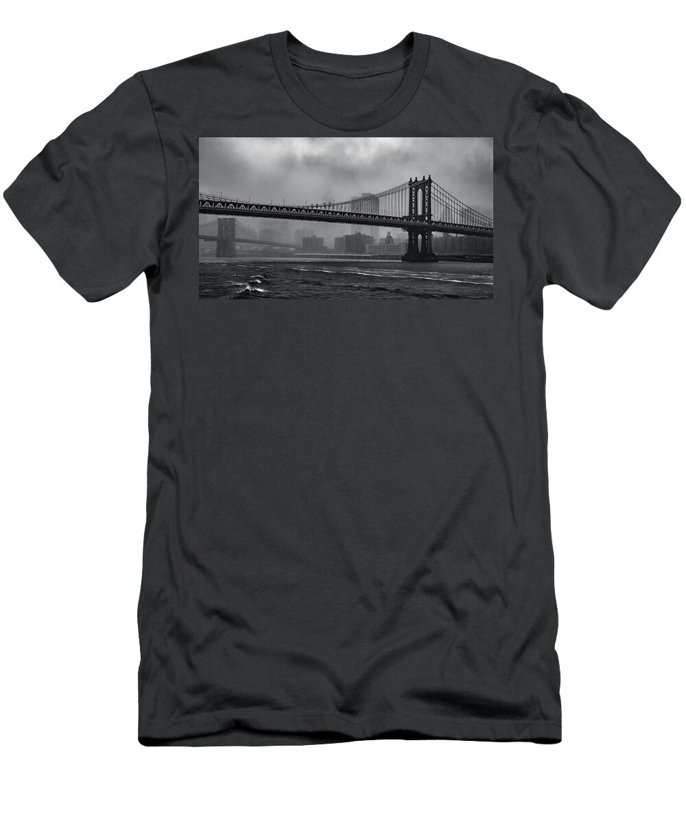 New York T-Shirt featuring the photograph Bridges in the Storm by Adam Reinhart