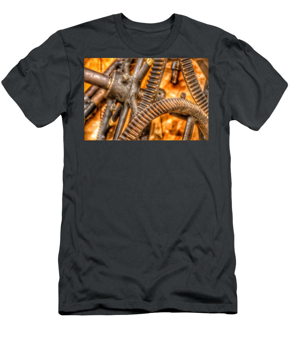 Abstract T-Shirt featuring the photograph Bromo Seltzer Tower's 1911 Seth Thomas Clock Mechanism Abstract #6 by Marianna Mills