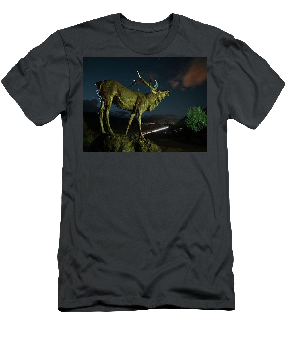 Bronze Elk T-Shirt featuring the photograph Bronze Elk in Jackson Hole by Hal Mitzenmacher