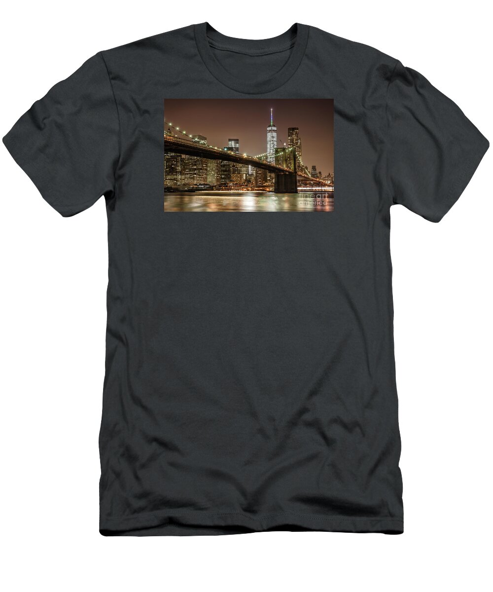 Brooklyn T-Shirt featuring the photograph Brooklyn Bridge at Night by Daniel Heine