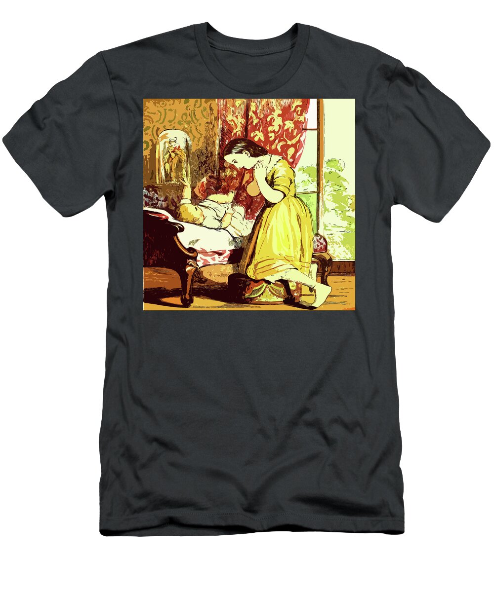 Brother And Sister Is An Old Book Image From The 1800's Which Has Been Edited And Enhanced. T-Shirt featuring the digital art Brother and Sister by Digital Art Cafe