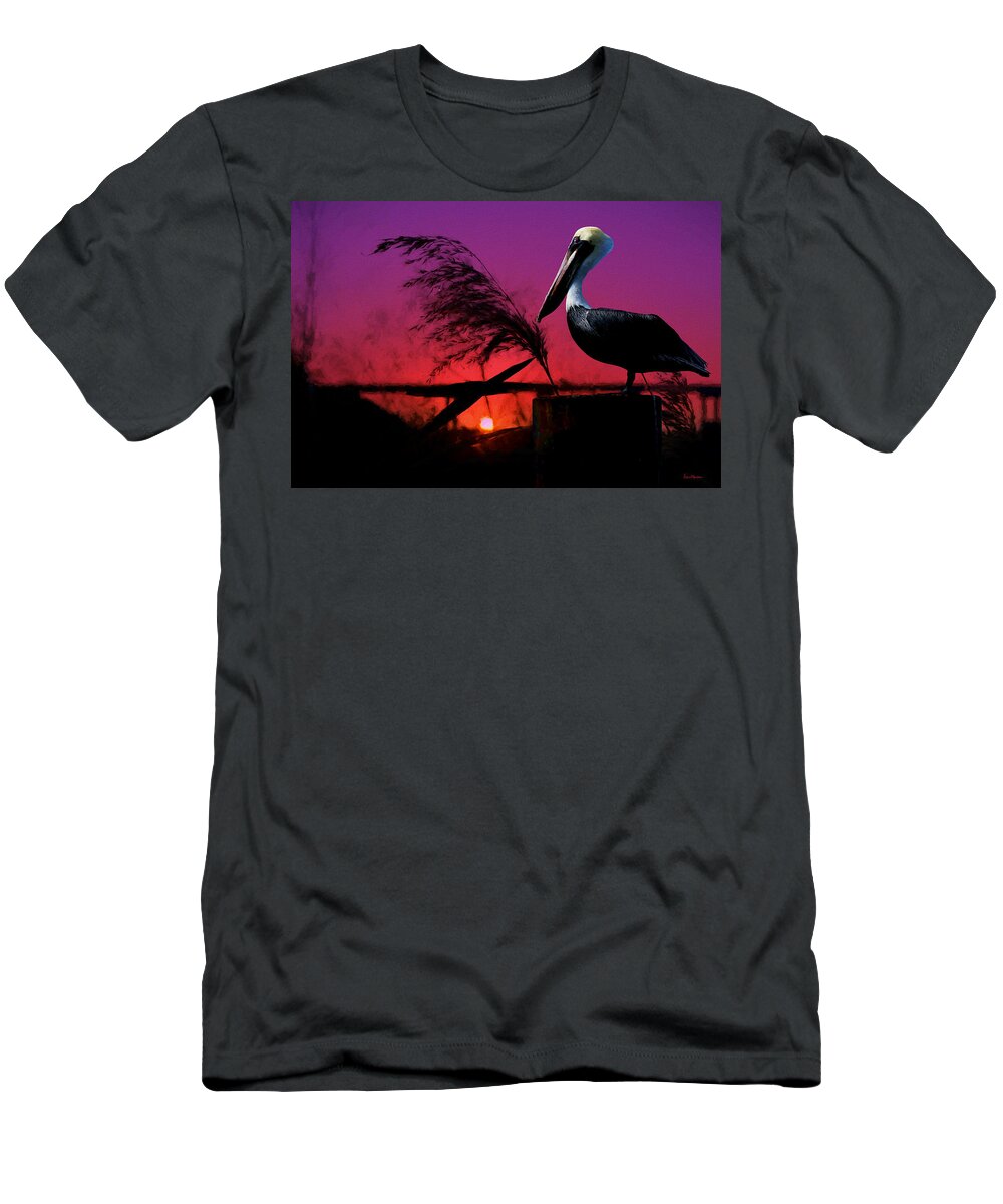 Brown Pelican T-Shirt featuring the painting Brown Pelican at Sunset - Painted by Ericamaxine Price