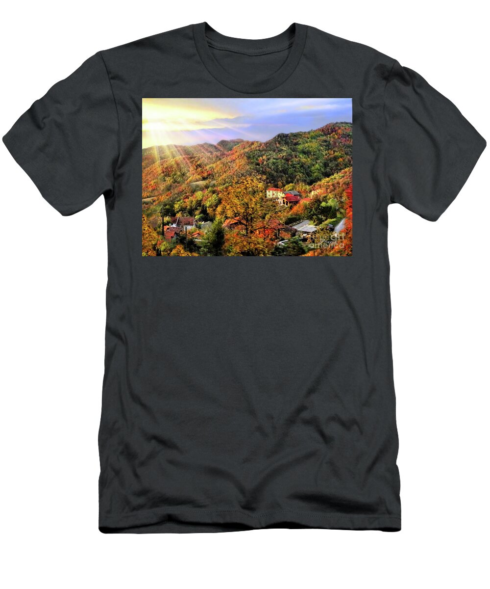 Italy T-Shirt featuring the digital art Bus With a View by Jennie Breeze