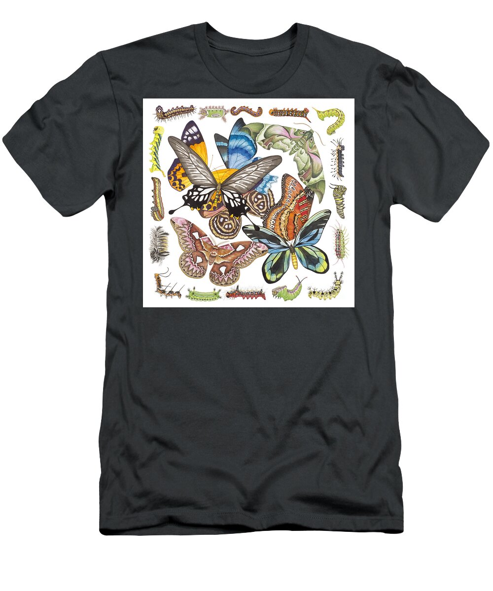 Butterflies T-Shirt featuring the painting Butterflies Moths Caterpillars by Lucy Arnold