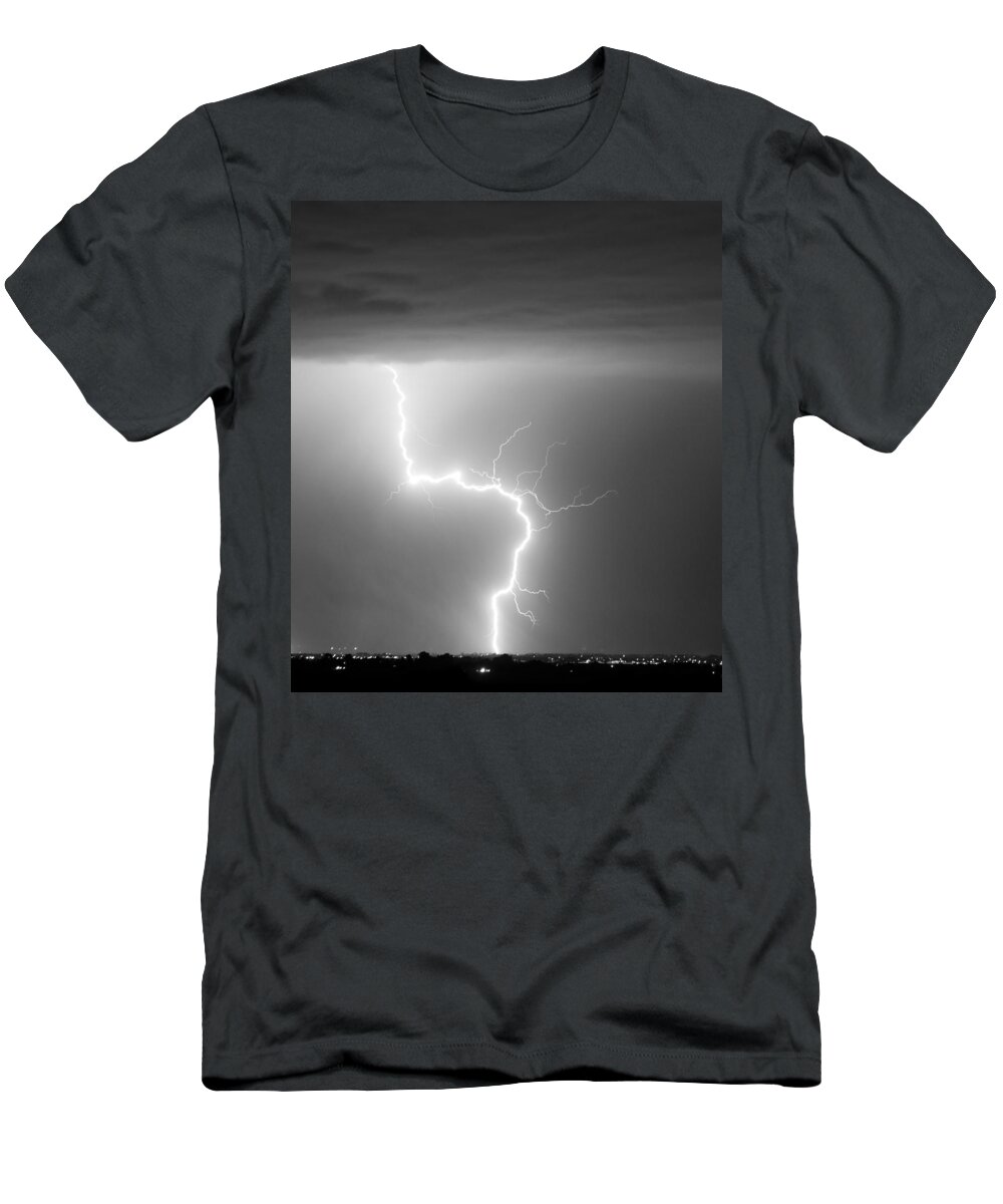 City T-Shirt featuring the photograph C2G Lightning Strike in Black and White by James BO Insogna